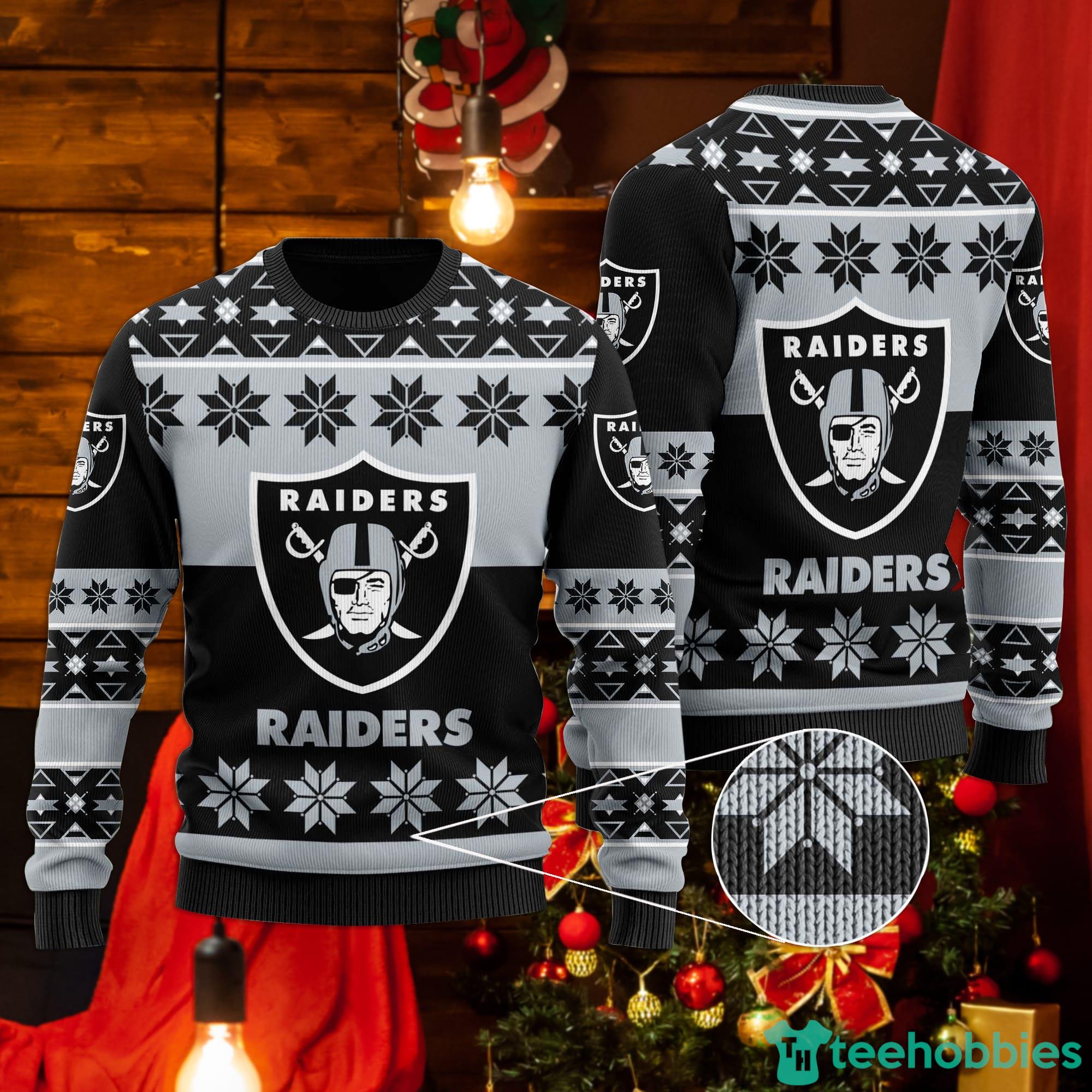 Las Vegas Raiders Snowflakes Pattern Ugly Christmas Sweater Product Photo 1