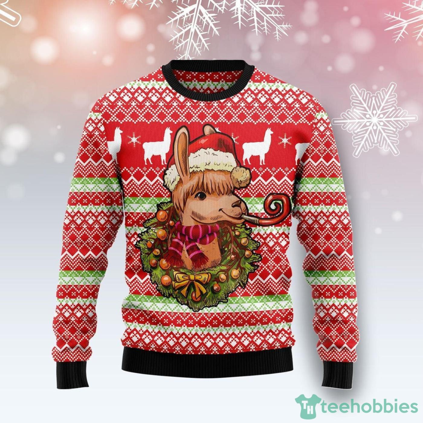 Llama Loves Christmas Gift Ugly Christmas Sweater Product Photo 1