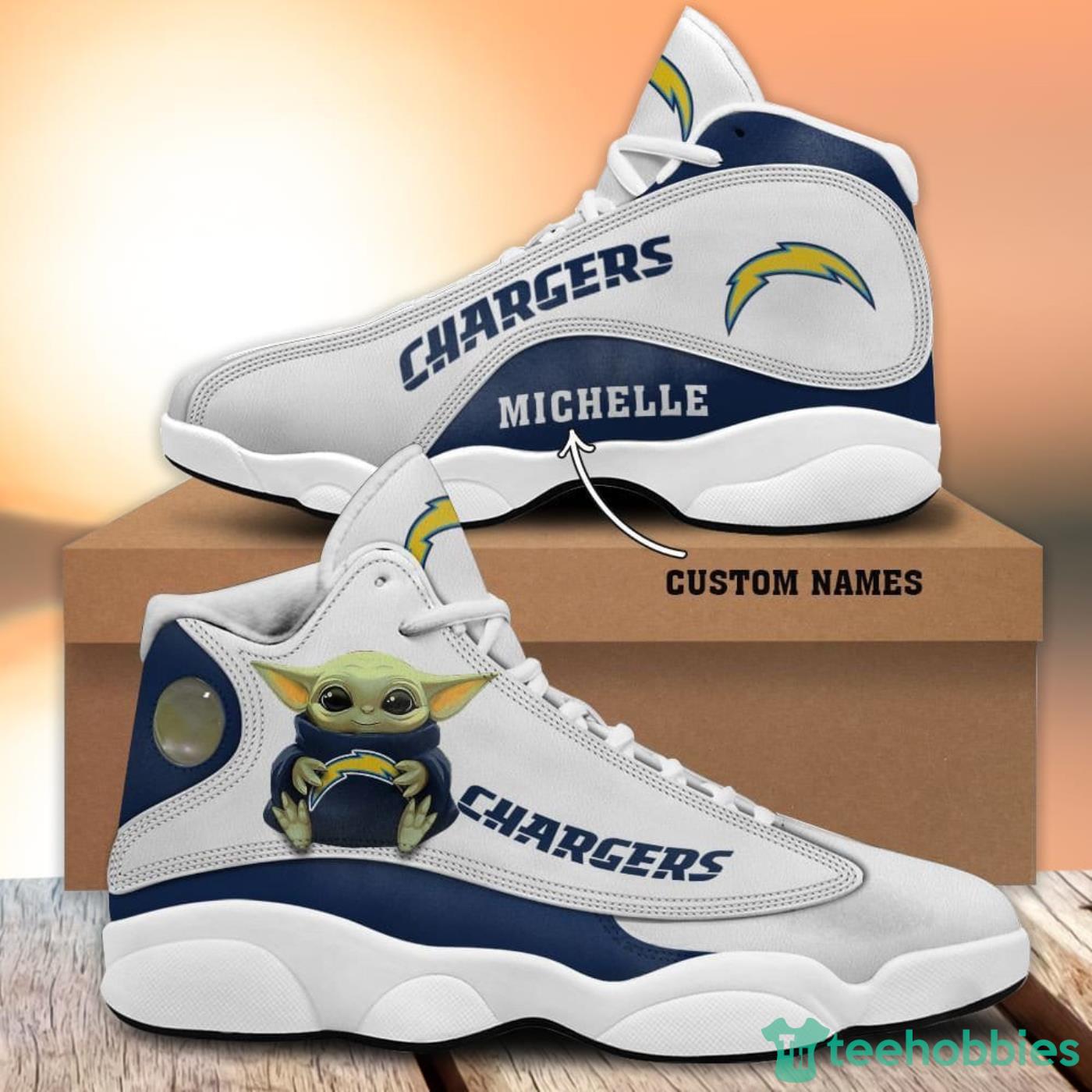 NFL Los Angeles Chargers Custom Name Number Air Jordan 13 Shoes V2