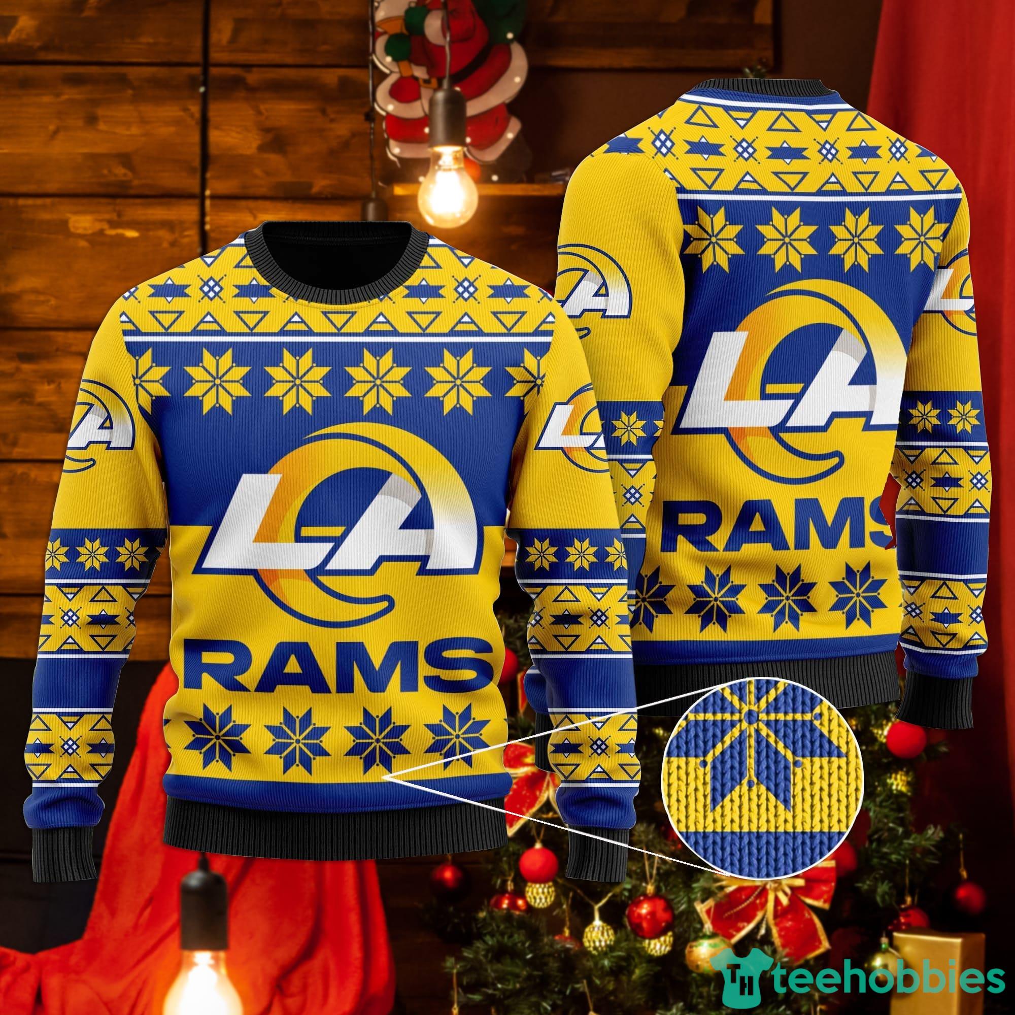 NFL Los Angeles Rams Wool Knitted Cabin Custom Number And Name Ugly  Christmas Sweater Blue Gift Fans - Freedomdesign