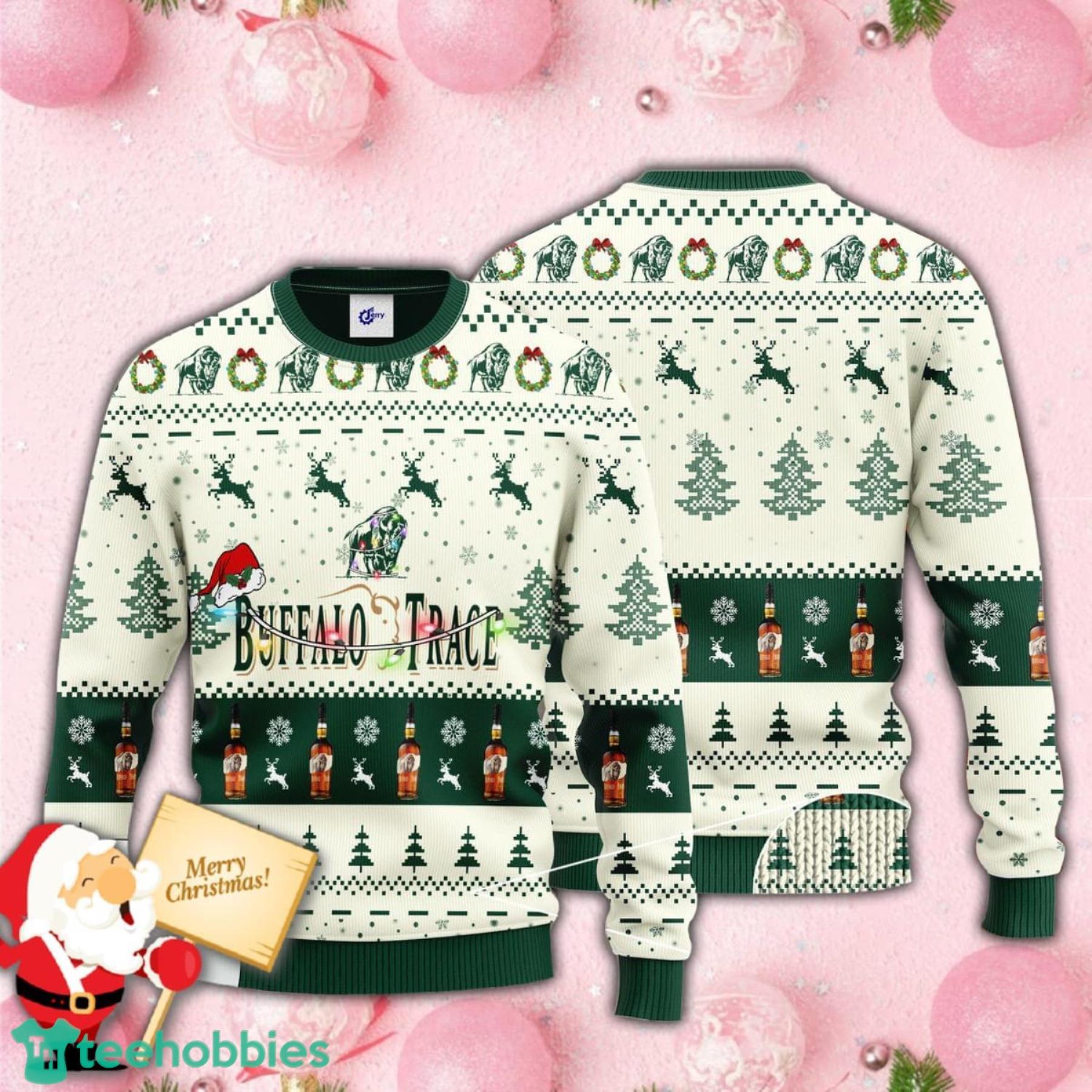 Merry Christmas Buffalo Trace Santa Hat Christmas Knitted Ugly Christmas Sweater Product Photo 1 Merry Christmas Buffalo Trace Santa Hat Christmas Knitted Ugly Christmas Sweater Product Photo 1