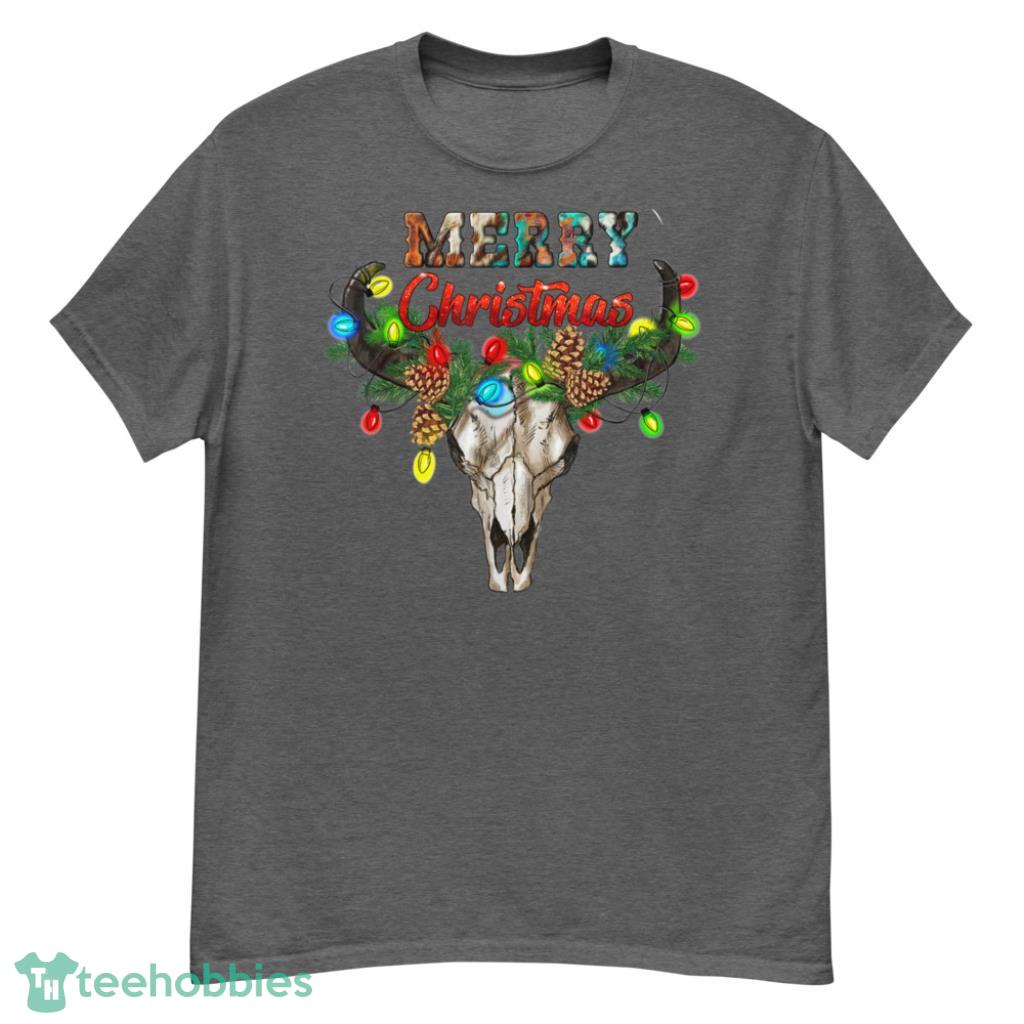 Merry Christmas Bull Skull Christmas Light Xmas T-Shirt Christmas Shirt - G500 Men’s Classic T-Shirt-1
