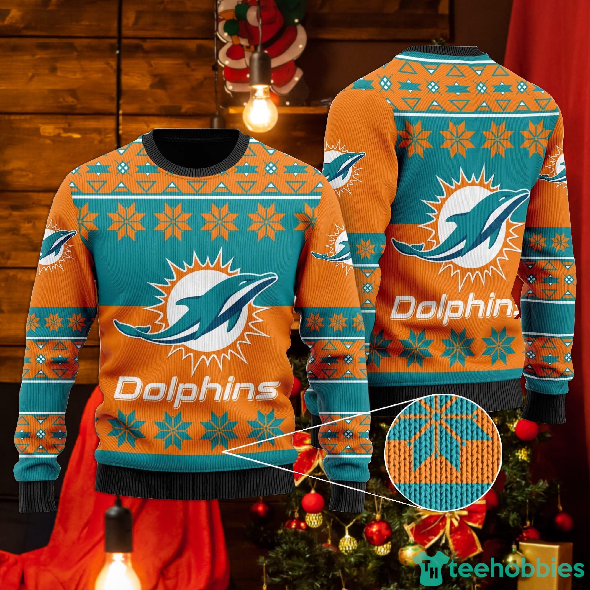 Miami Dolphins Snowflakes Pattern Ugly Christmas Sweater