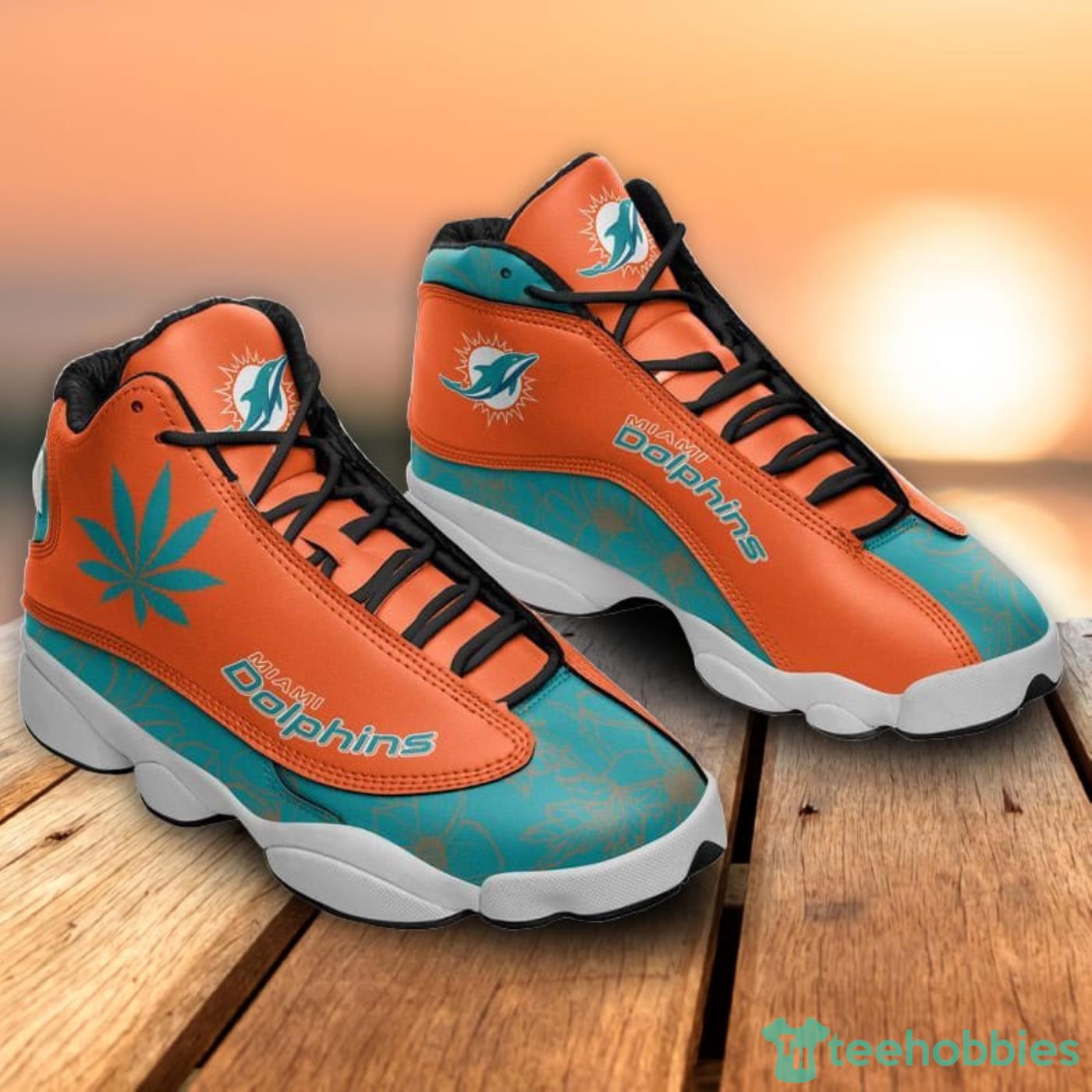 Miami Dolphins Weed Pattern Air Jordan 13 Shoes For Fans Product Photo 1 Miami Dolphins Weed Pattern Air Jordan 13 Shoes For Fans Product Photo 1