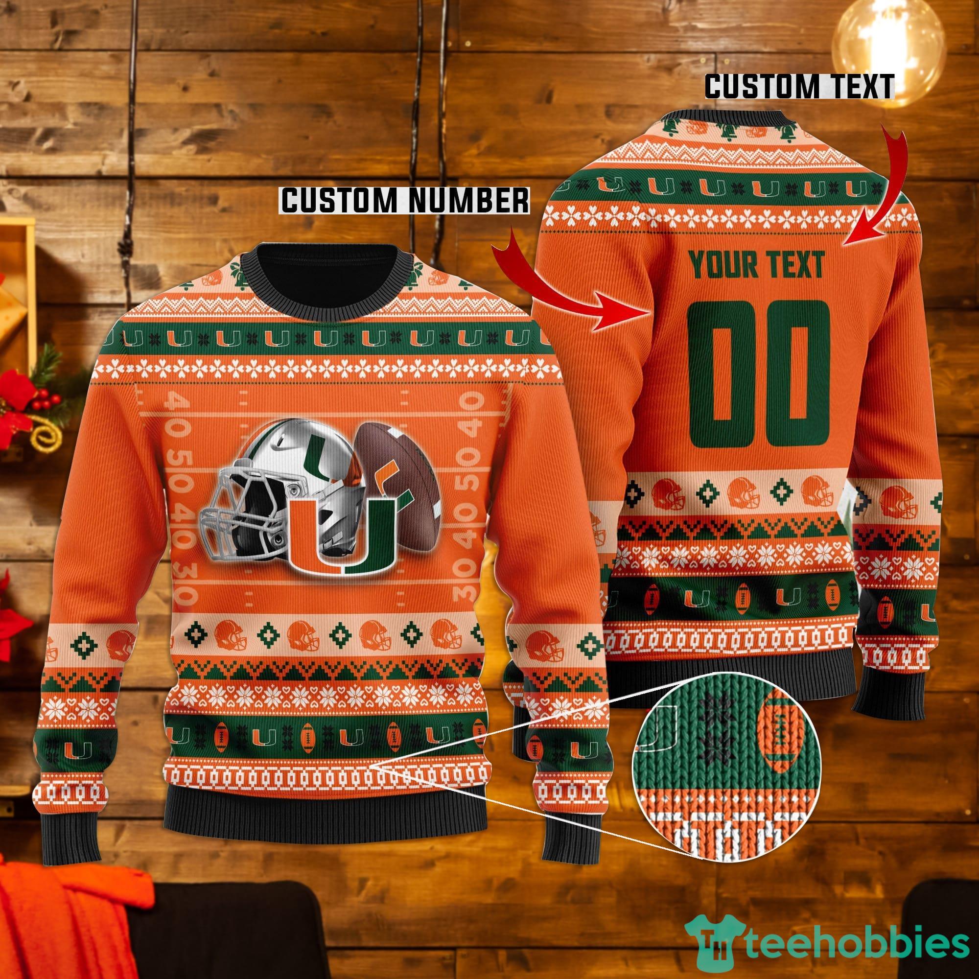 Miami Hurricanes Custom Name Number Ugly Christmas Sweater