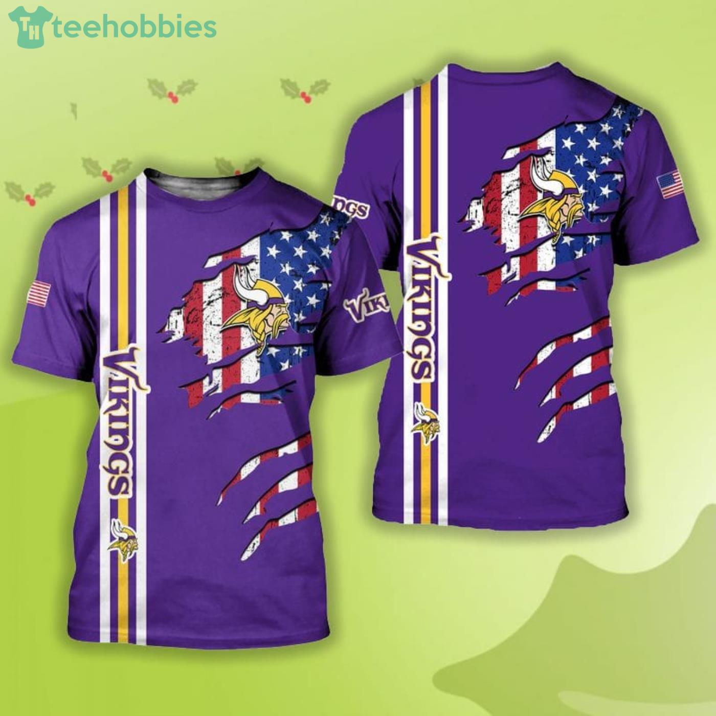 NFL Minnesota Vikings Camo And US Flag Pattern All Over Printed 3D Shirt