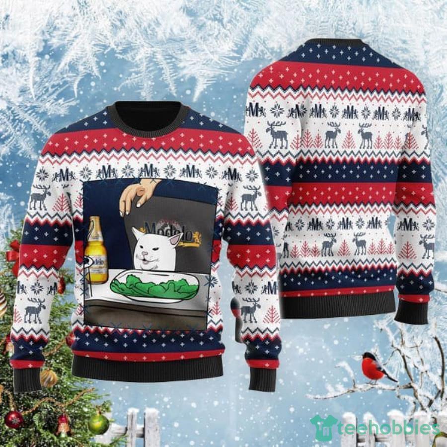 Modelo Beer Cat Meme Funny Christmas Gift Christmas Ugly Sweater Product Photo 1