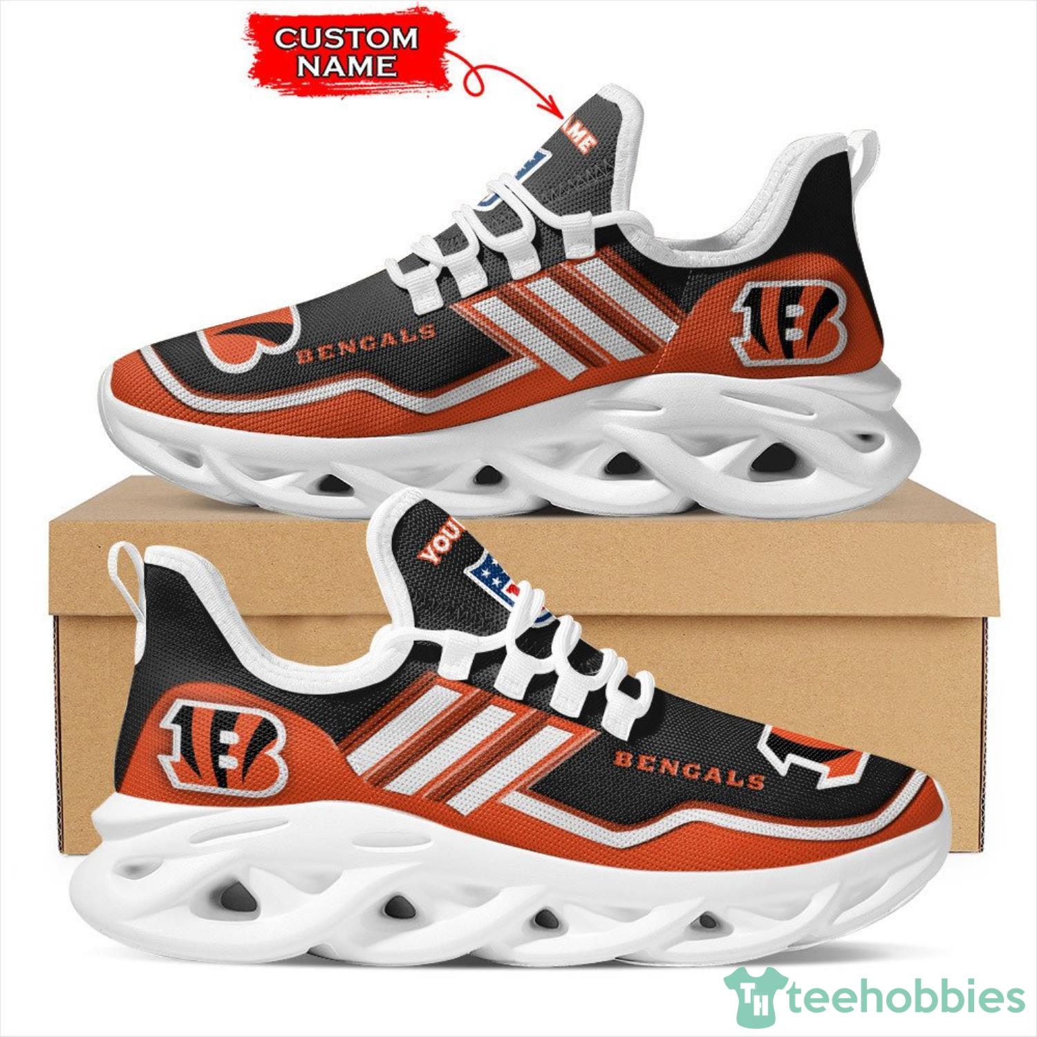 NFL Cincinnati Bengals White Striped Custom Name Max Soul Sneaker Product Photo 1