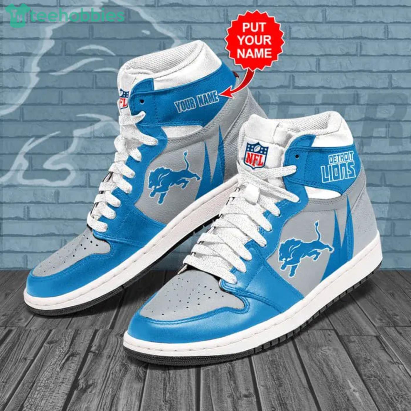 NFL Detroit Lions Custom Name Silver Blue Air Jordan Hightop Shoes Gift For  Fans
