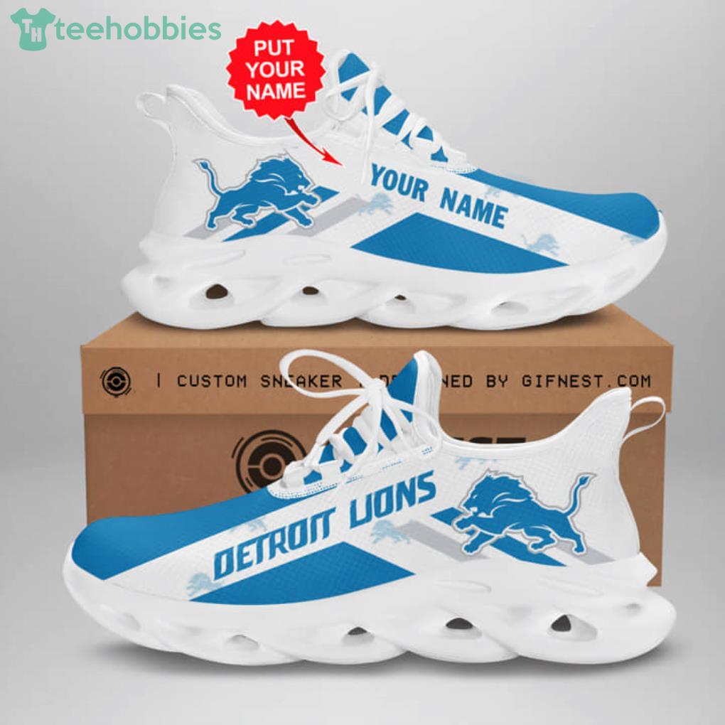 NFL Detroit Lions Custom Name Blue Black Max Soul Shoes Gift For Fans