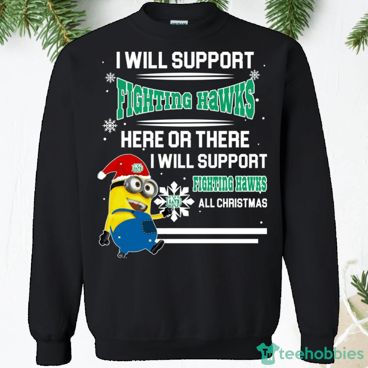 North Dakota Fighting Hawks Minion Christmas Sweatshirt Product Photo 1