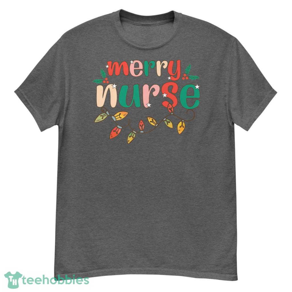 Nurse Christmas Retro Lights Xmas Men Women Premium Christmas Shirt - G500 Men’s Classic T-Shirt-1