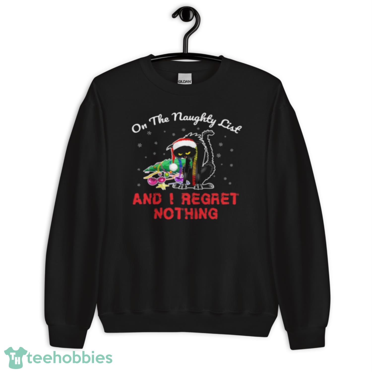 The Naughty List And I Regret Nothing Cat Christmas TShirt Tops Onmens