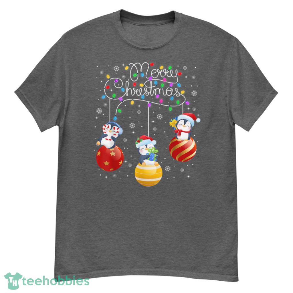 Penguins Merry Christmas Lights Ornaments Balls Pajama Christmas Shirt - G500 Men’s Classic T-Shirt-1