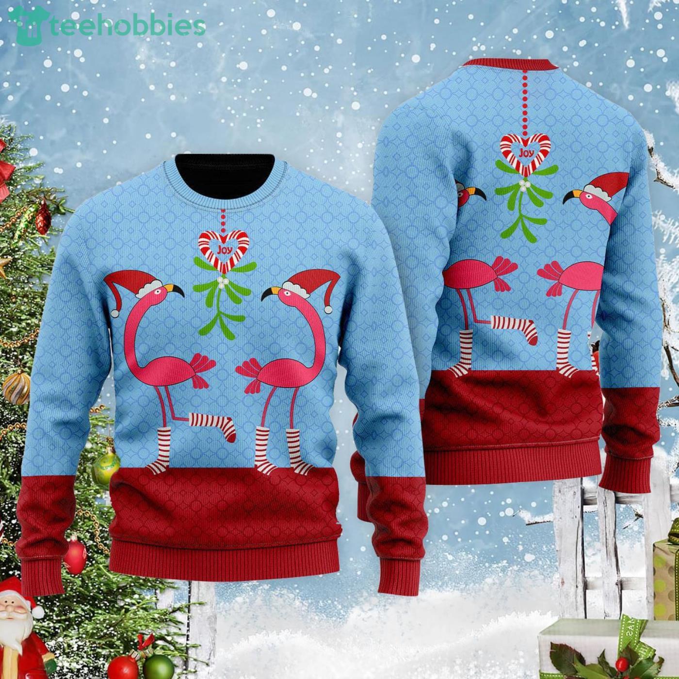 Pink Flamingos Christmas Funky Pattern Christmas Gift Ugly Christmas Sweater Product Photo 1