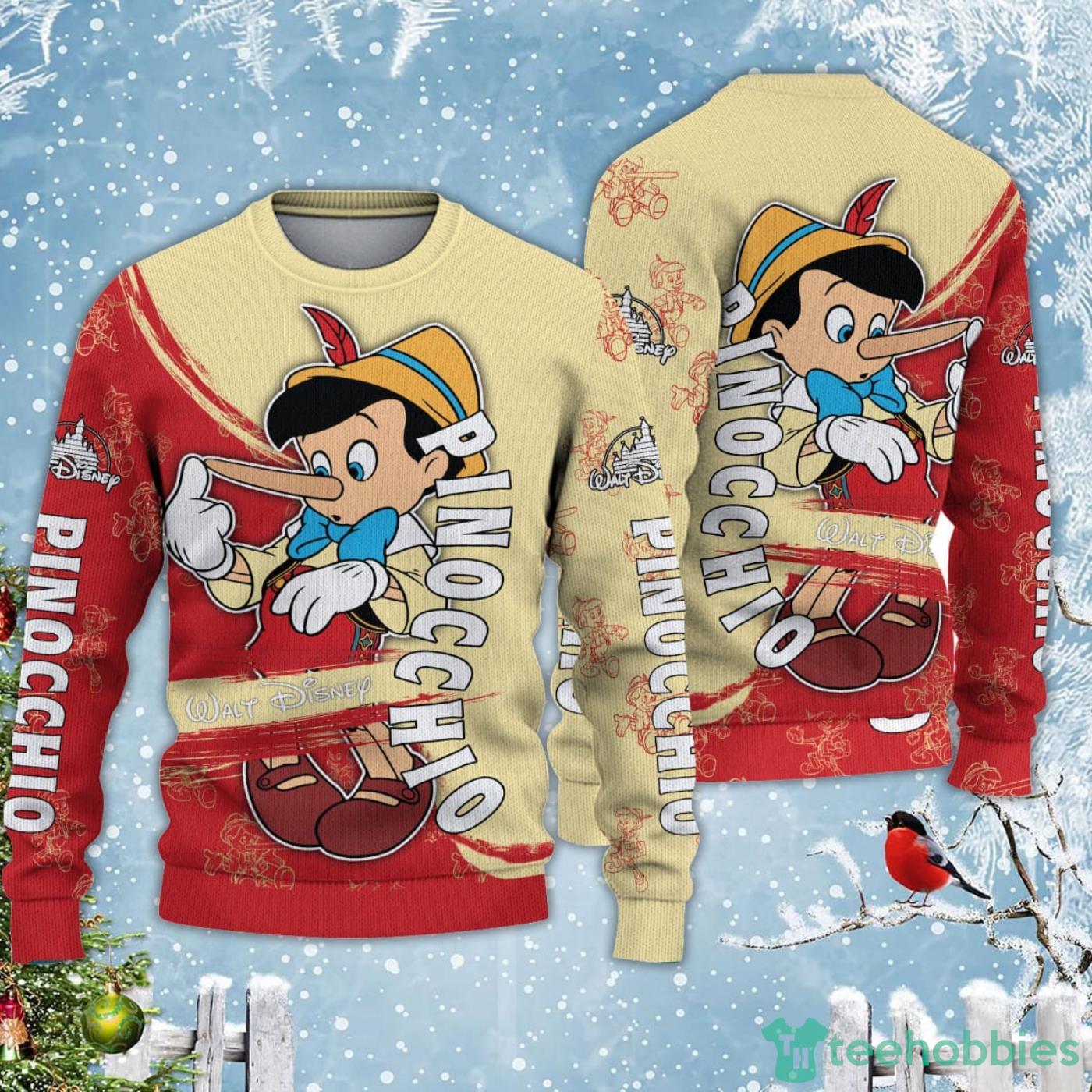 Pinocchio Yellow Red Disney Carrtoon Lover Ugly Christmas Sweater Product Photo 1