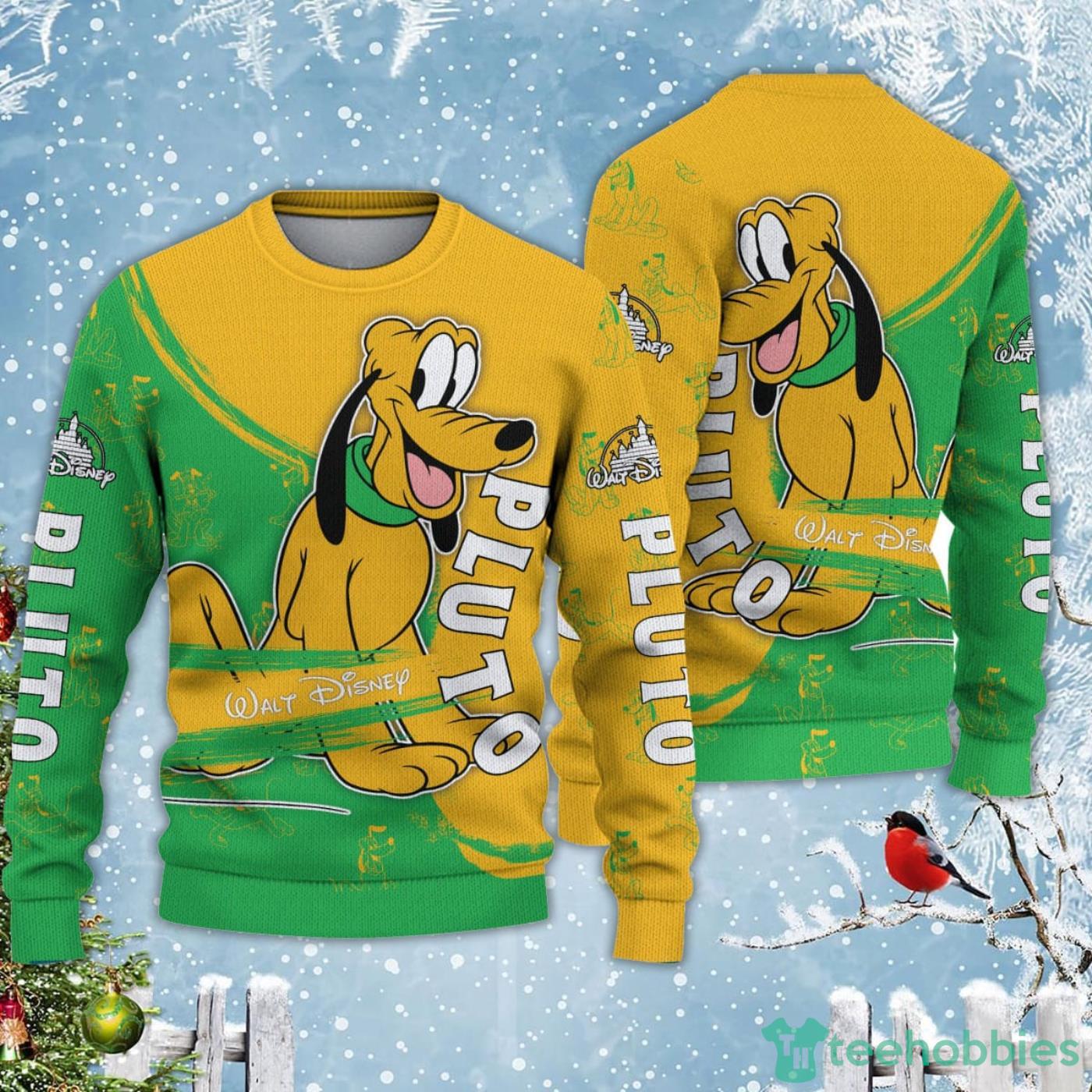 Pluto Dog Green Yellow Disney Carrtoon Lover Ugly Christmas Sweater Product Photo 1