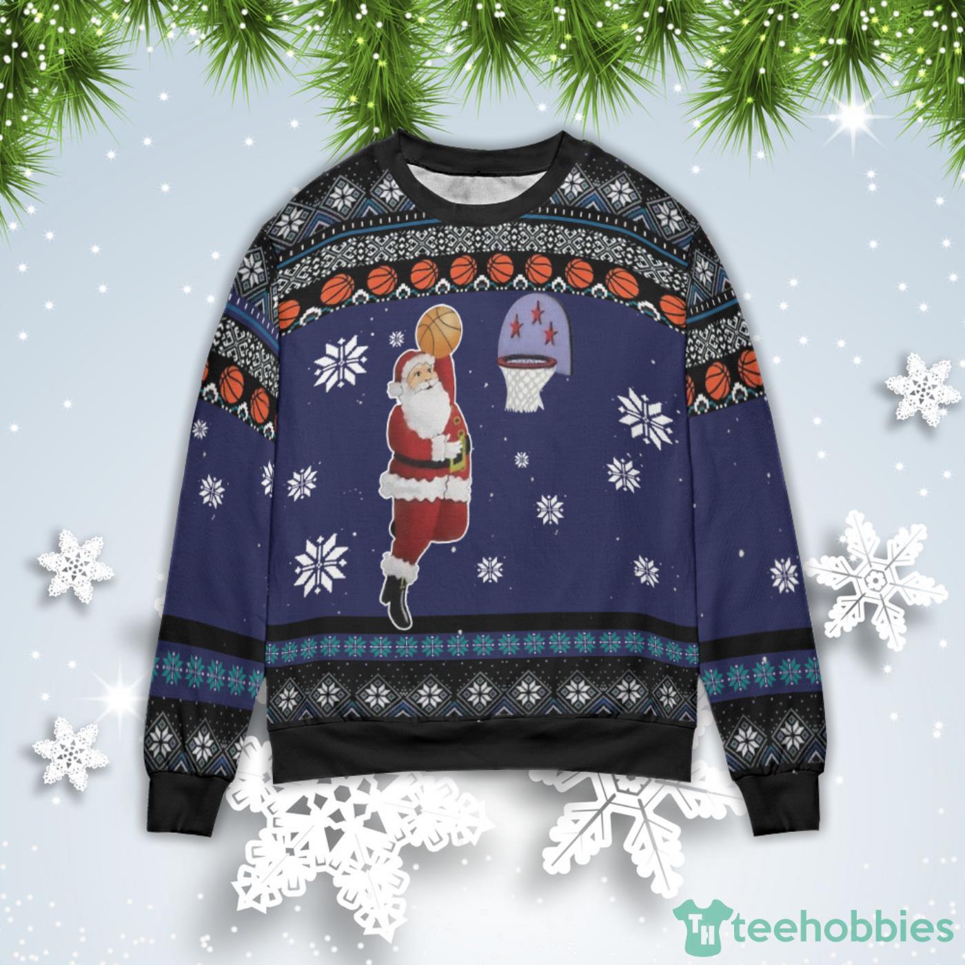Santa Play Basketball Christmas Gift Ugly Christmas Sweater Product Photo 1