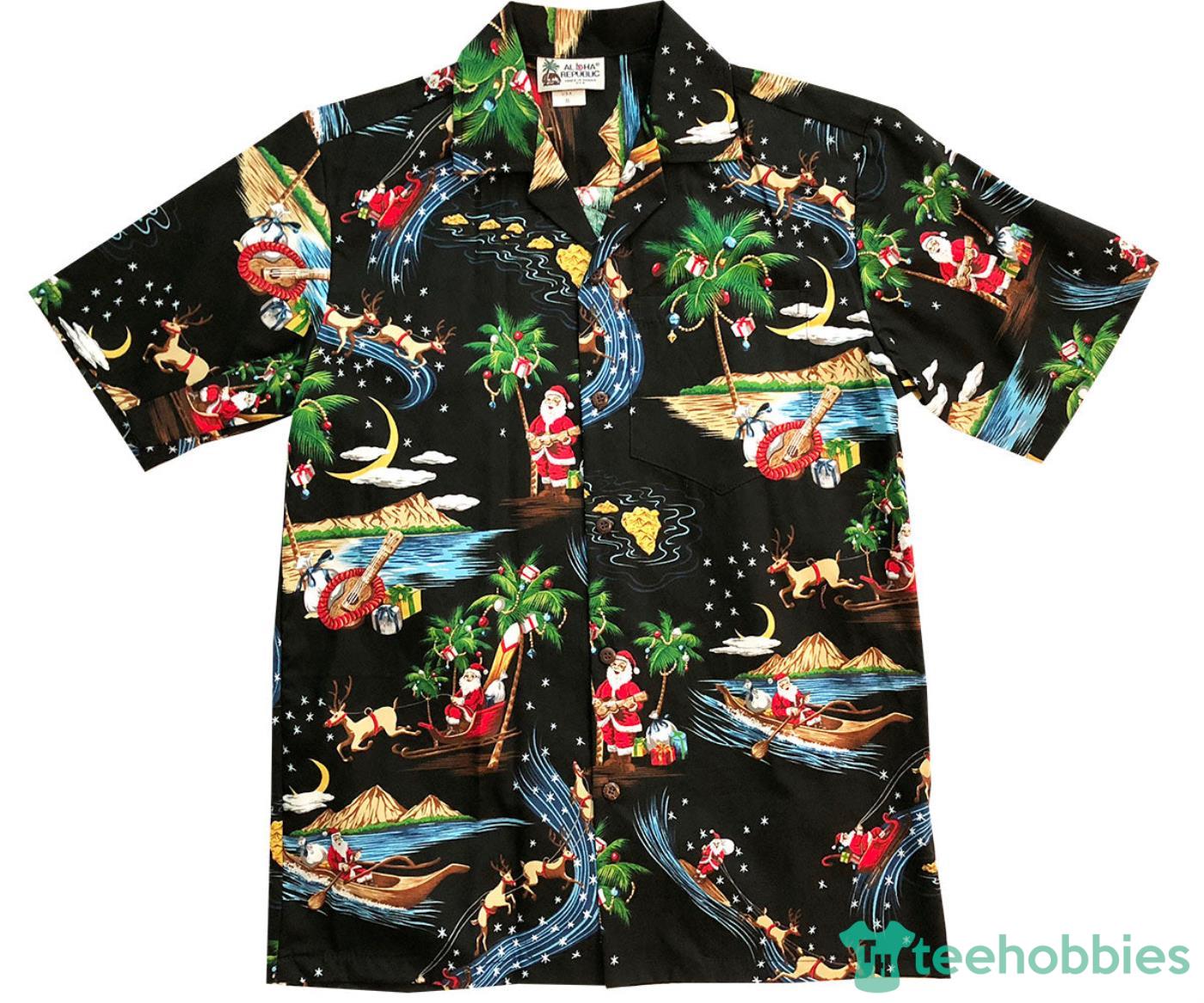 Santas Hawaiian Delivery Black Aloha Short Sleeves Hawaiian Shirt Product Photo 1