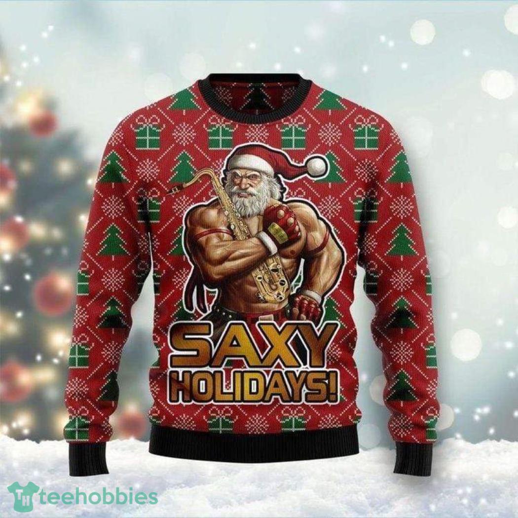 Saxy Holiday Muscle Santa Claus Workout All Over Print 3D Red Ugly  Christmas Sweater