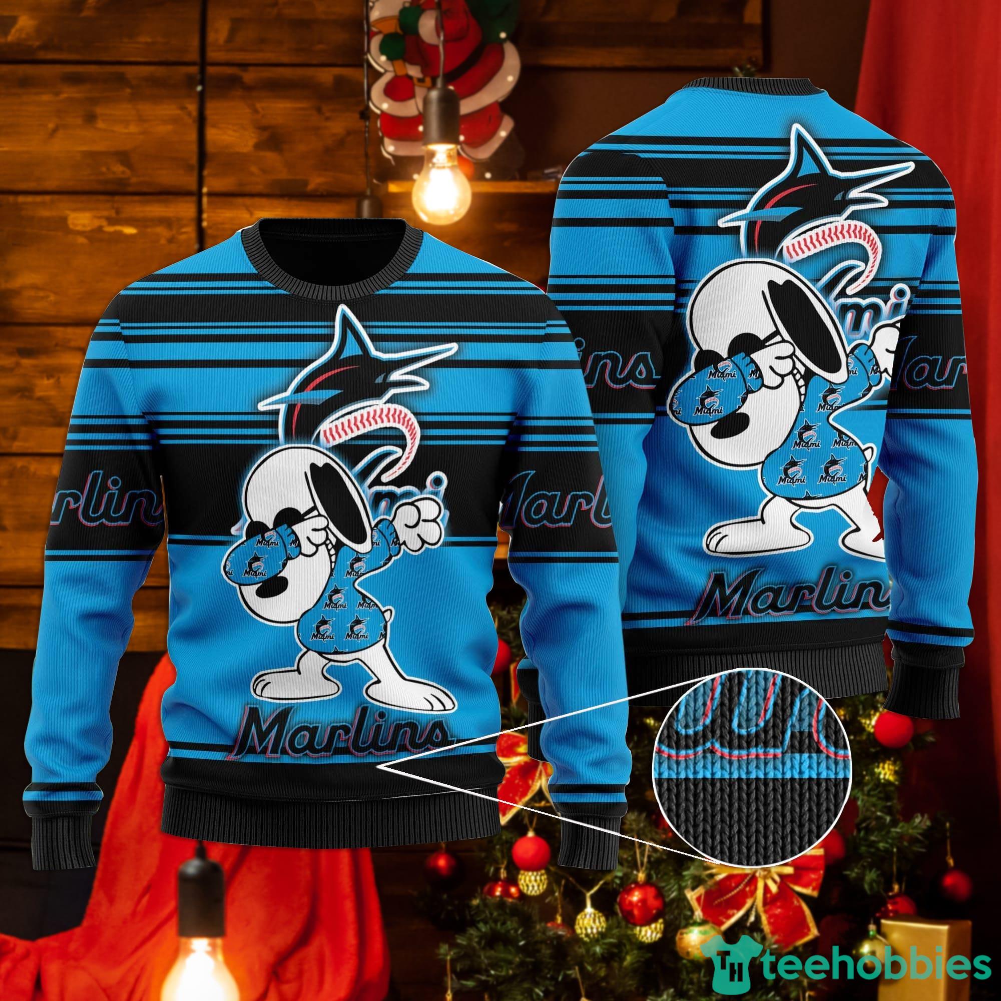 Snoopy Love Miami Marlins Ugly Christmas Sweater Product Photo 1
