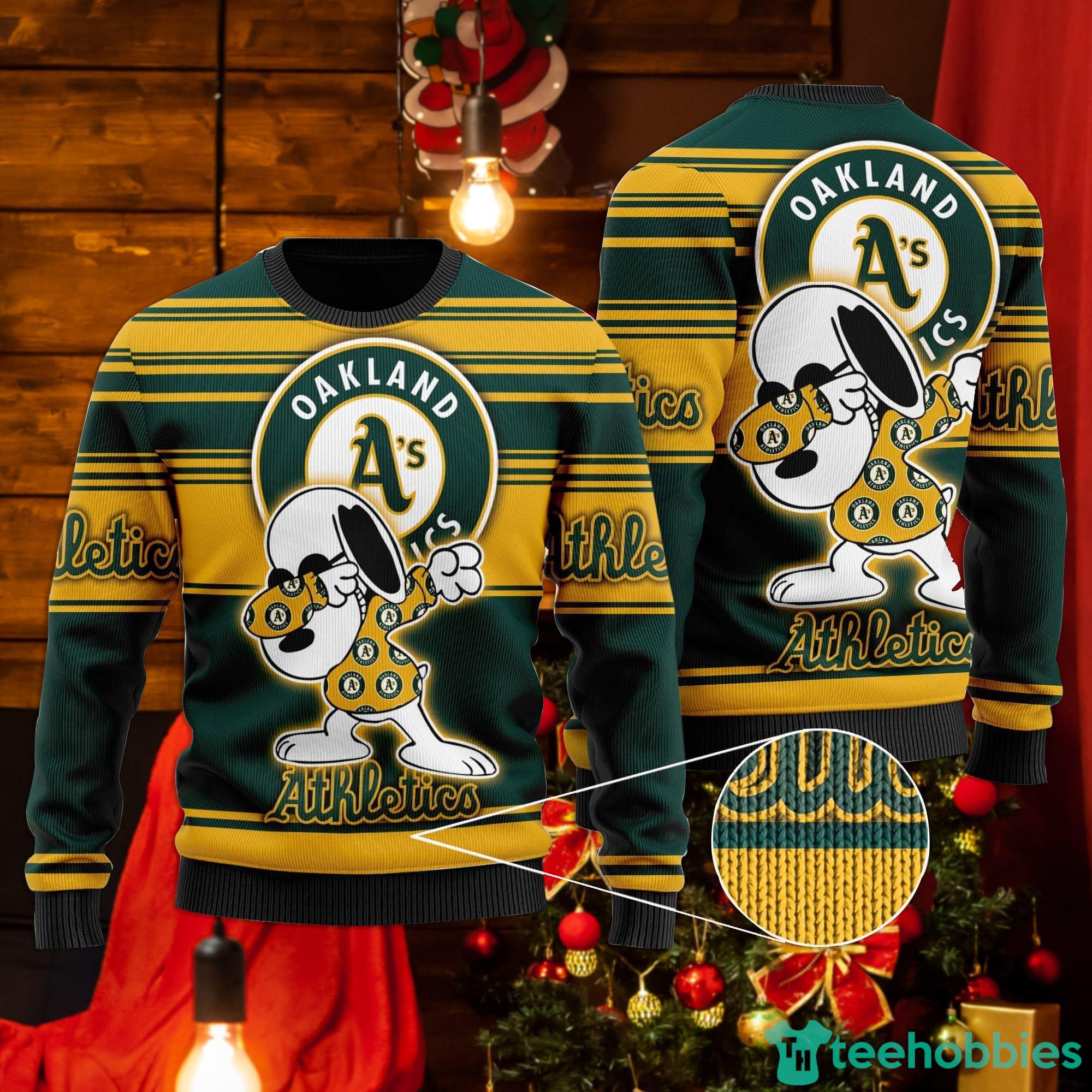 Snoopy Love Oakland Athletics Ugly Christmas Sweater Product Photo 1