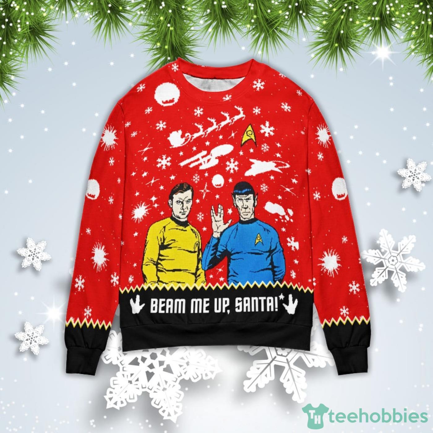 Star Trek Beam Me Up Santa Christmas Gift Ugly Christmas Sweater Product Photo 1