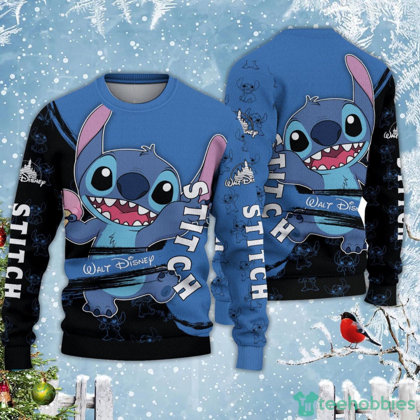 Stitch Blue Black Disney Carrtoon Lover Ugly Christmas Sweater Product Photo 1