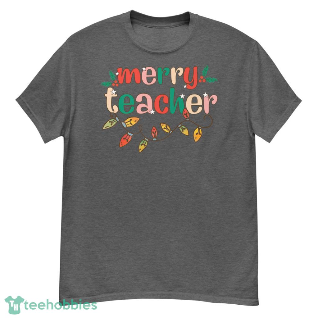 Teacher Christmas Retro Lights Xmas Men Women Premium Christmas Shirt - G500 Men’s Classic T-Shirt-1