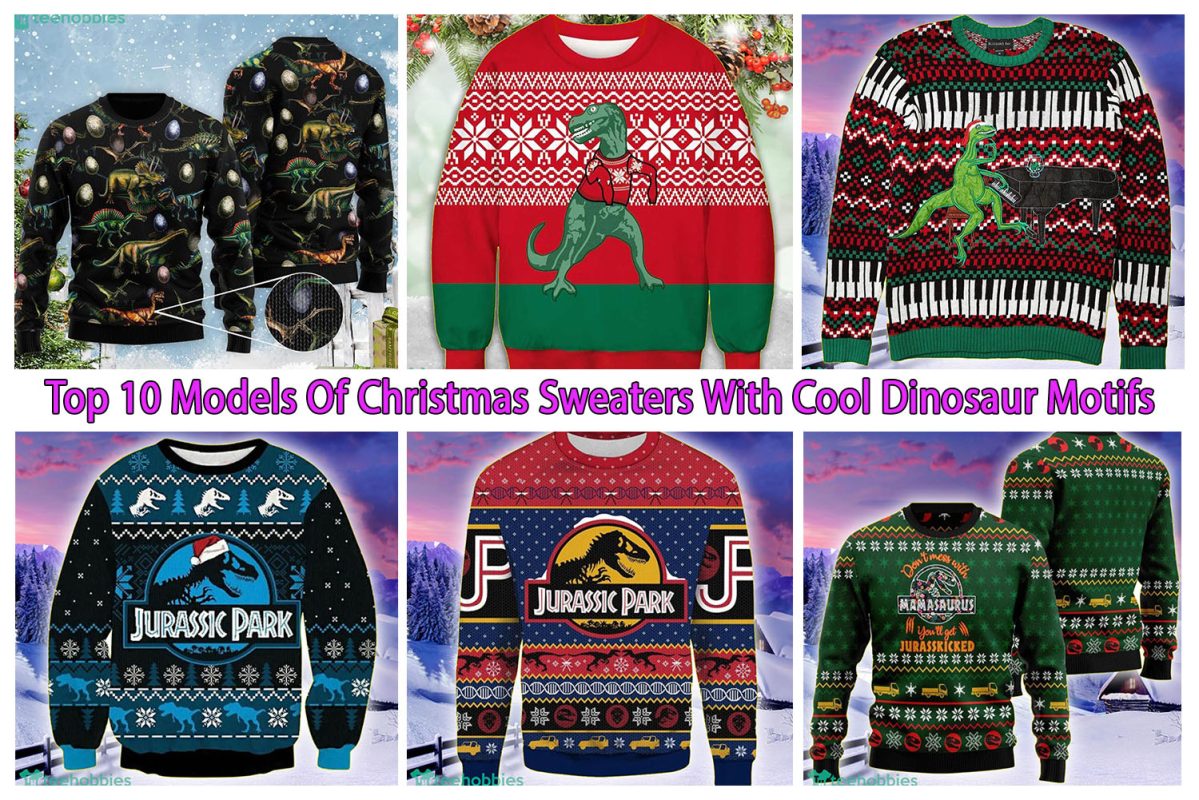 Top 10 Models Of Christmas Sweaters With Cool Dinosaur Motifs