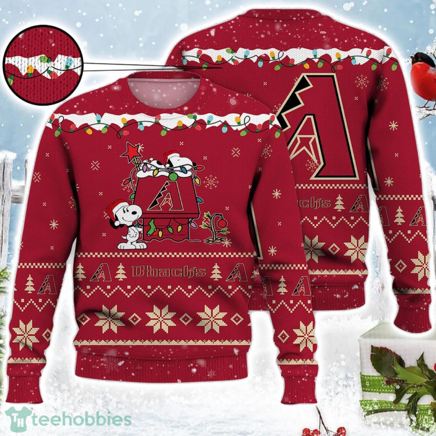 Arizona Diamondbacks Snoopy Christmas Light Woodstock Snoopy Ugly Christmas Sweater Product Photo 1
