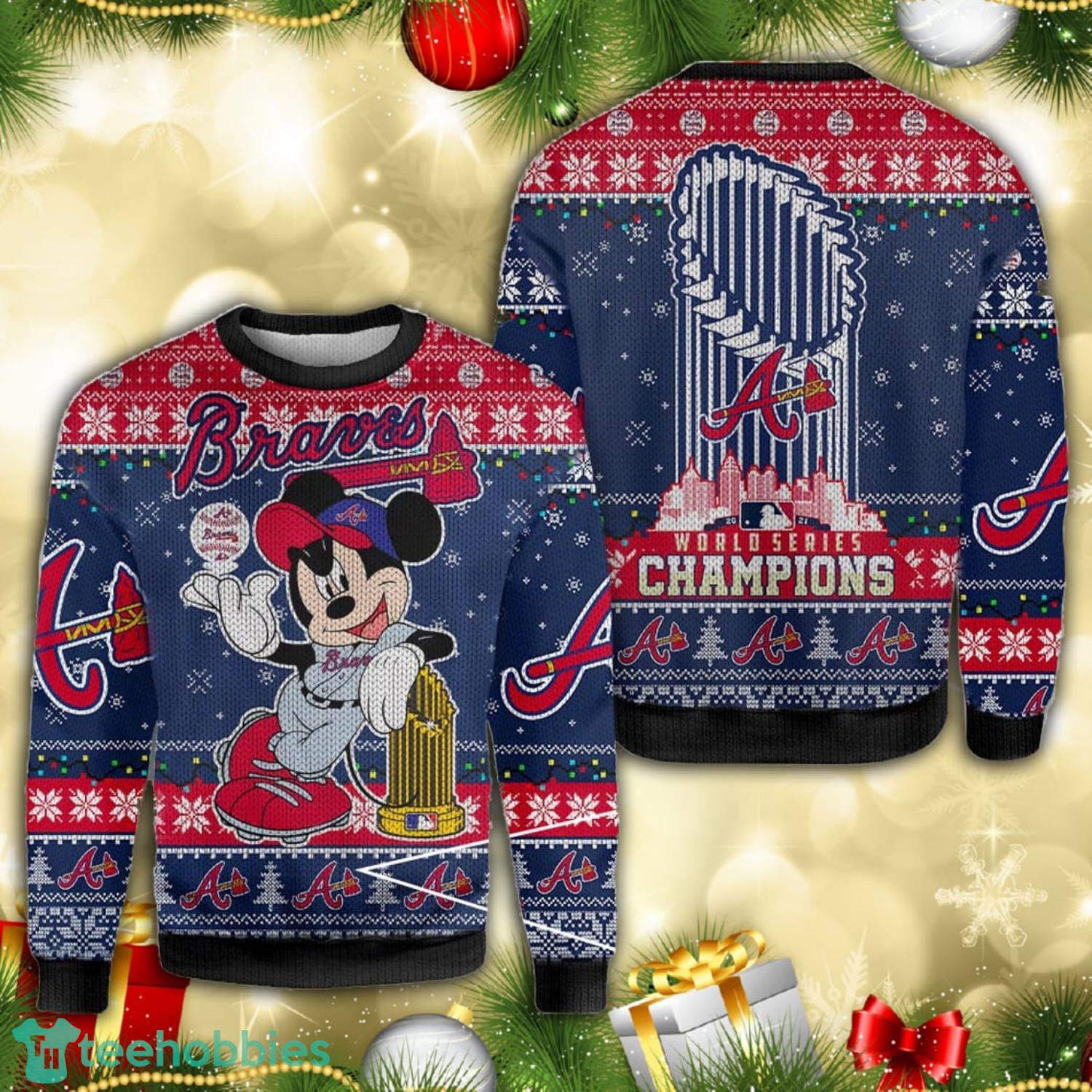 Atlanta Braves Mickey Mouse World Series Champions 2022 Full Print Ugly Christmas Sweater Product Photo 1 Atlanta Braves Mickey Mouse World Series Champions 2022 Full Print Ugly Christmas Sweater Product Photo 1