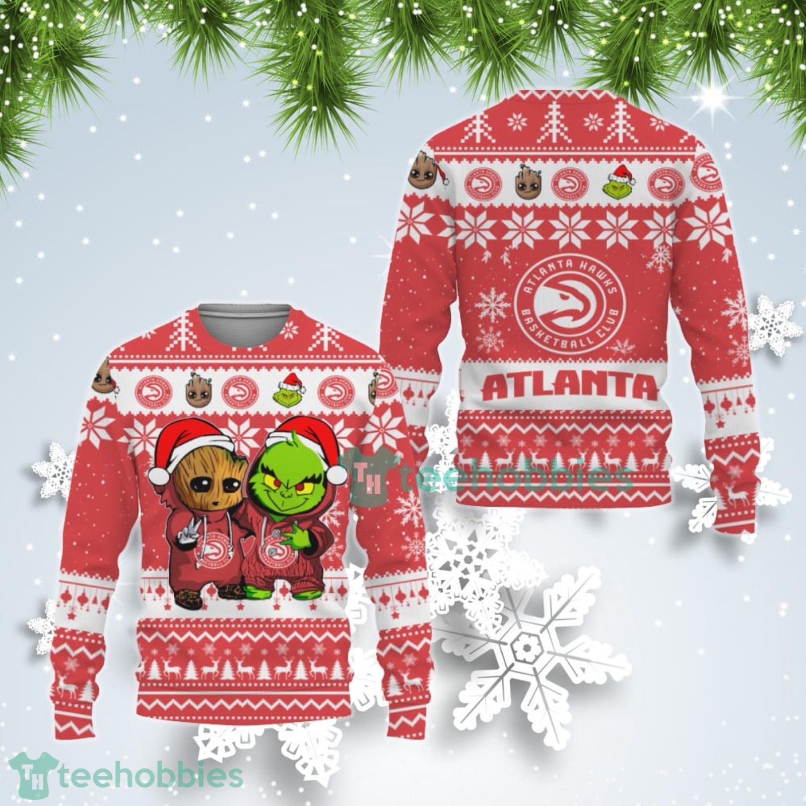 Atlanta Hawks Baby Groot And Grinch Best Friends Ugly Christmas Sweater