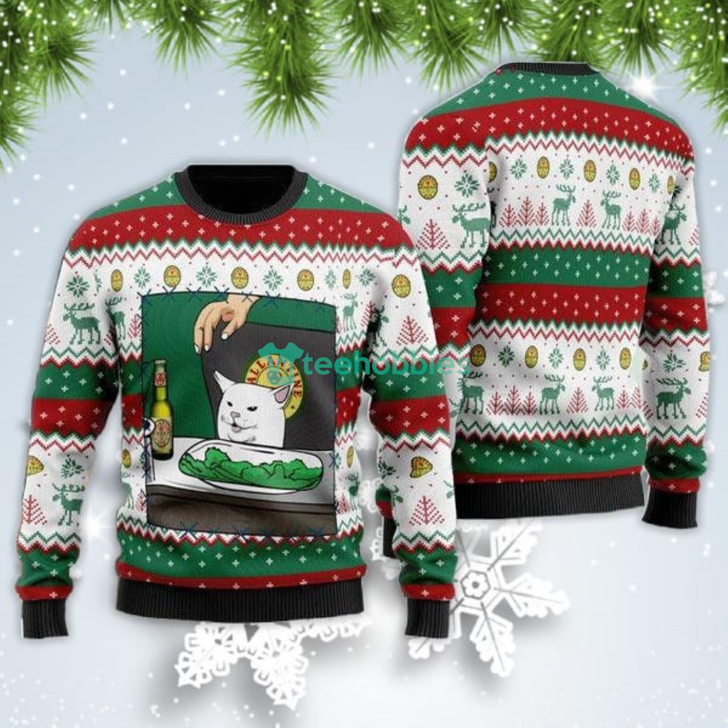 Ballantine Beer Cat Meme Christmas Gift Ugly Christmas Sweater Product Photo 1