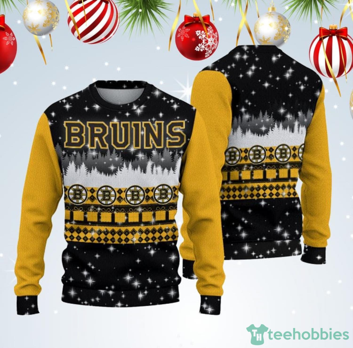 Boston Bruins Ugly Christmas Sweater Ball Pine Tree Christmas