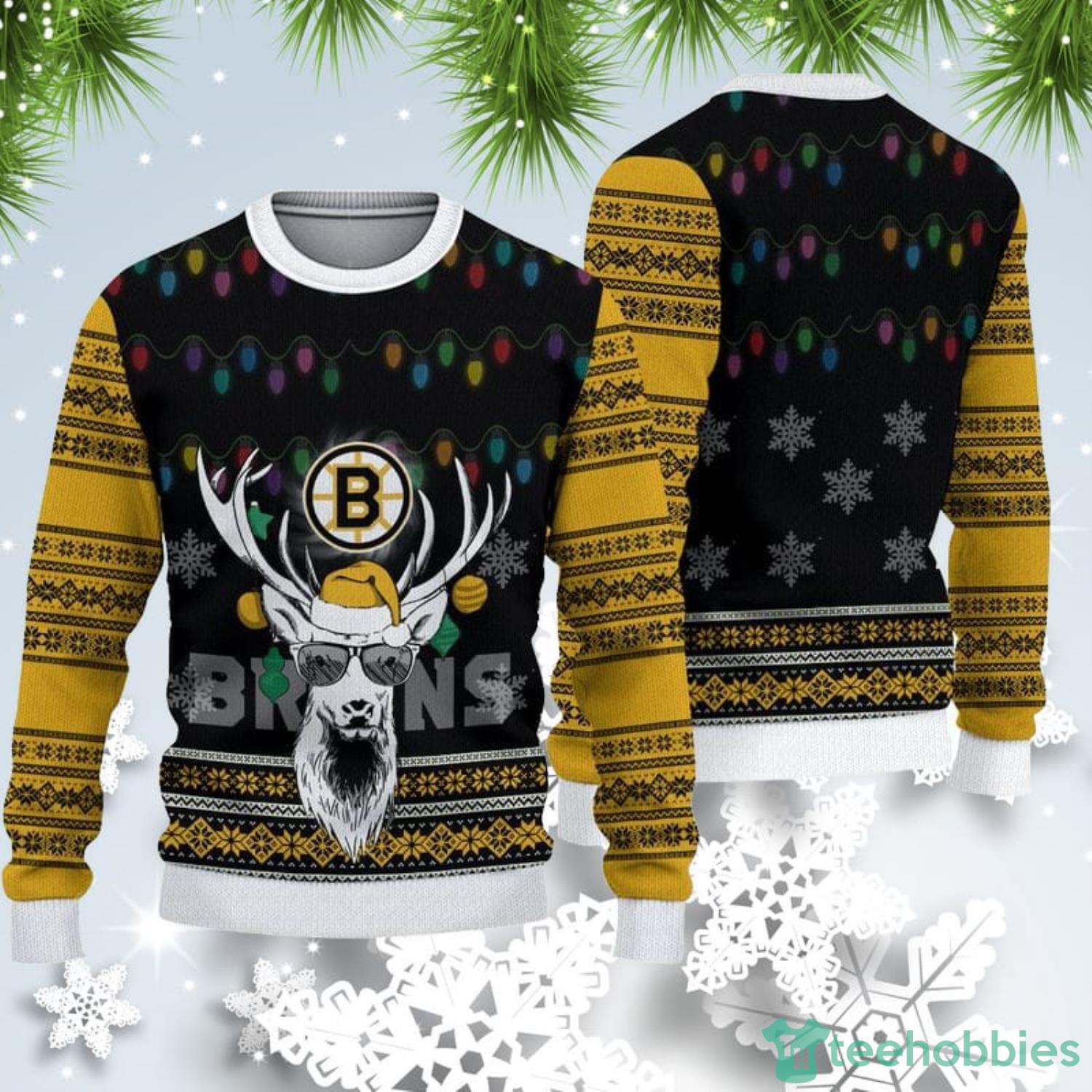 For Fans NHL Boston Bruins Christmas Tree And Gift Ugly Christmas Sweater -  Freedomdesign