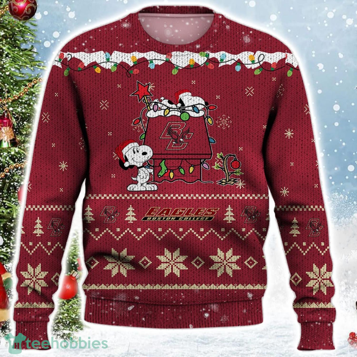 Boston College Eagles Snoopy Christmas Light Woodstock Snoopy Ugly Christmas Sweater Product Photo 2
