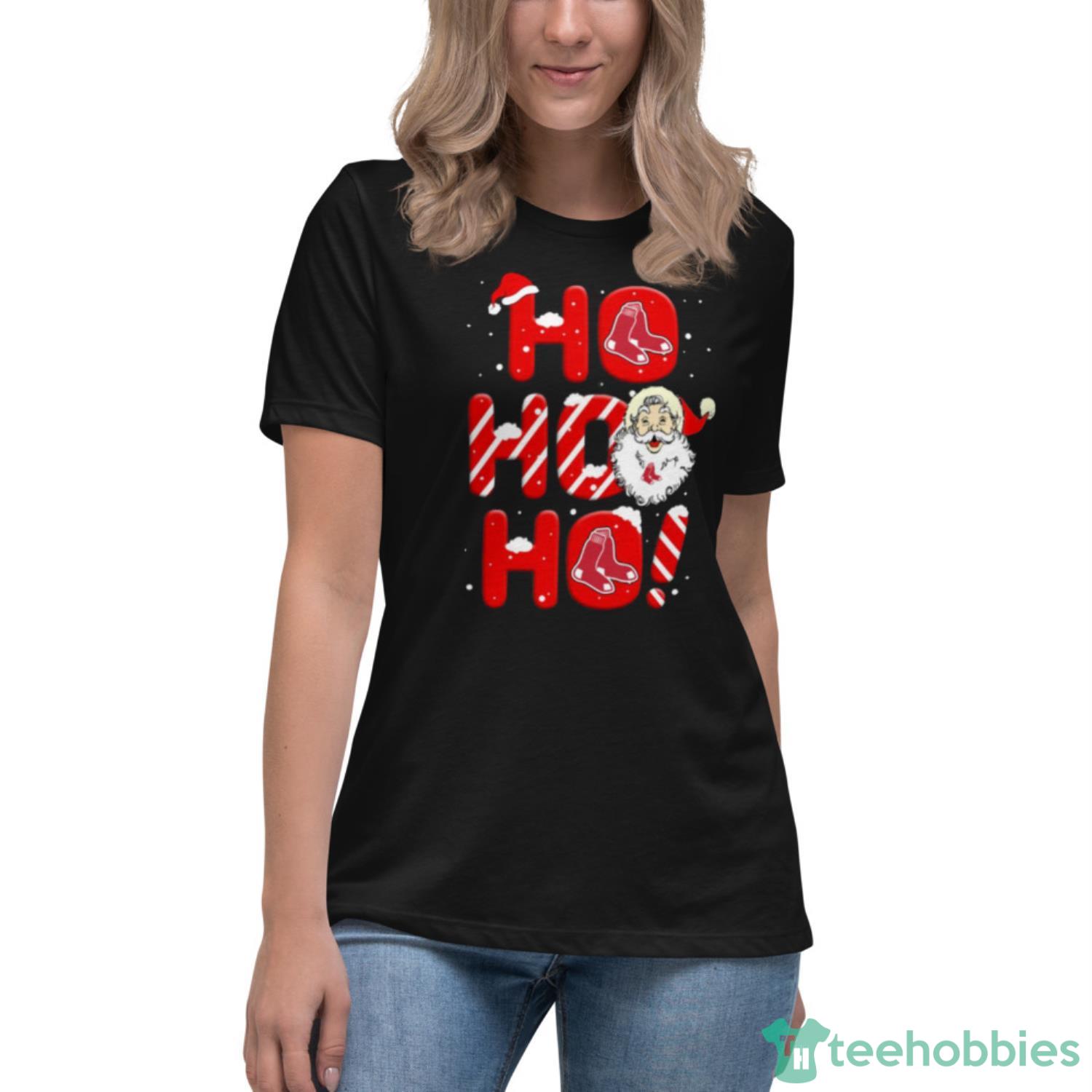 Boston Red Sox MLB Baseball Ho Ho Ho Santa Claus Merry Christmas Shirt - Womens Relaxed Short Sleeve Jersey Tee Boston Red Sox MLB Baseball Ho Ho Ho Santa Claus Merry Christmas Shirt - Womens Relaxed Short Sleeve Jersey Tee