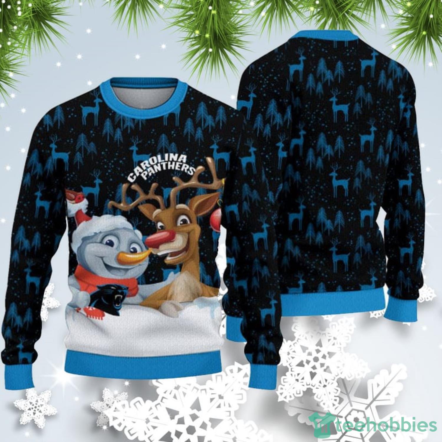 Carolina Panthers Christmas Snowman Reindeer Ugly Christmas