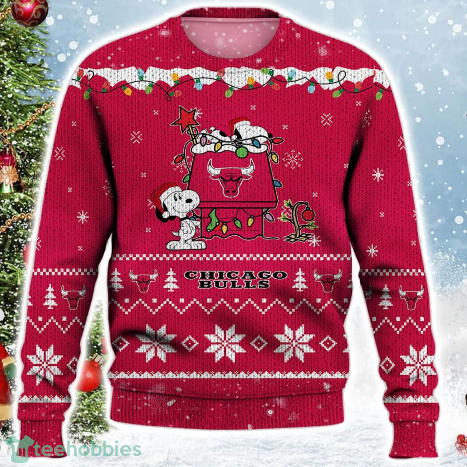 Chicago Bulls Snoopy Christmas Light Woodstock Snoopy Ugly Christmas Sweater Product Photo 2
