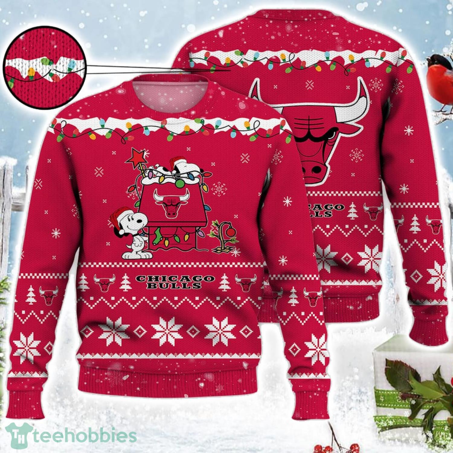 Chicago Bulls Snoopy Christmas Light Woodstock Snoopy Ugly Christmas Sweater Product Photo 1