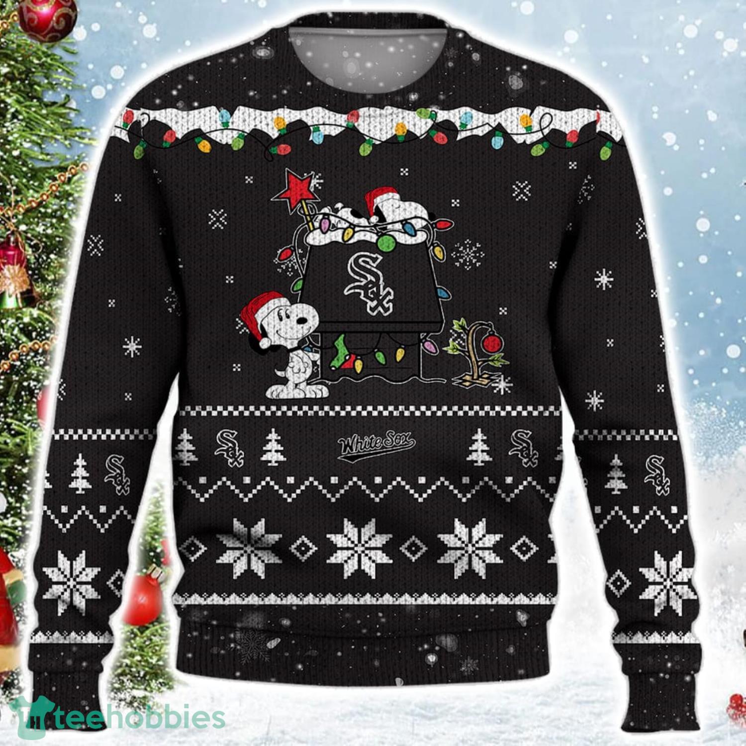 Chicago White Sox Snoopy Christmas Light Woodstock Snoopy Ugly Christmas Sweater Product Photo 2