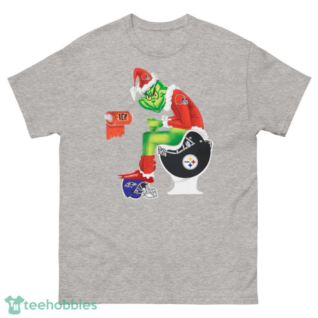 Cleveland Browns Grinch Sitting On Pittsburgh Steelers Toilet And Step On Baltimore Ravens Helmet Christmas Shirt 2 - 500 Men’s Classic Tee Gildan