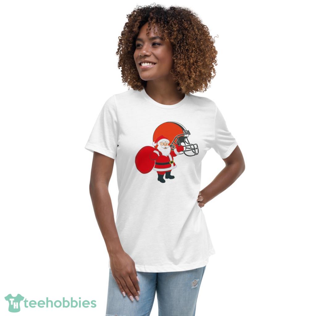 Cleveland Browns NFL Santa Claus Christmas Shirt - Womens Relaxed Short Sleeve Jersey Tee