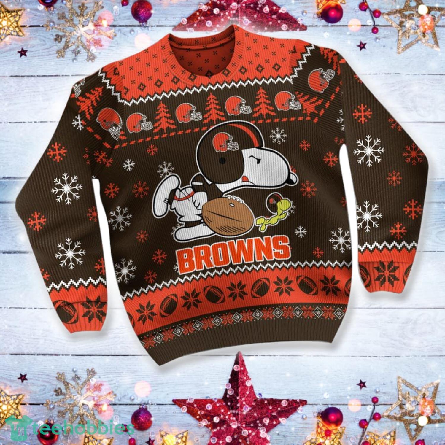 Merry Christmas Snow Pattern Funny Cute Cleveland Browns Gifts Ugly  Christmas Sweater - Banantees