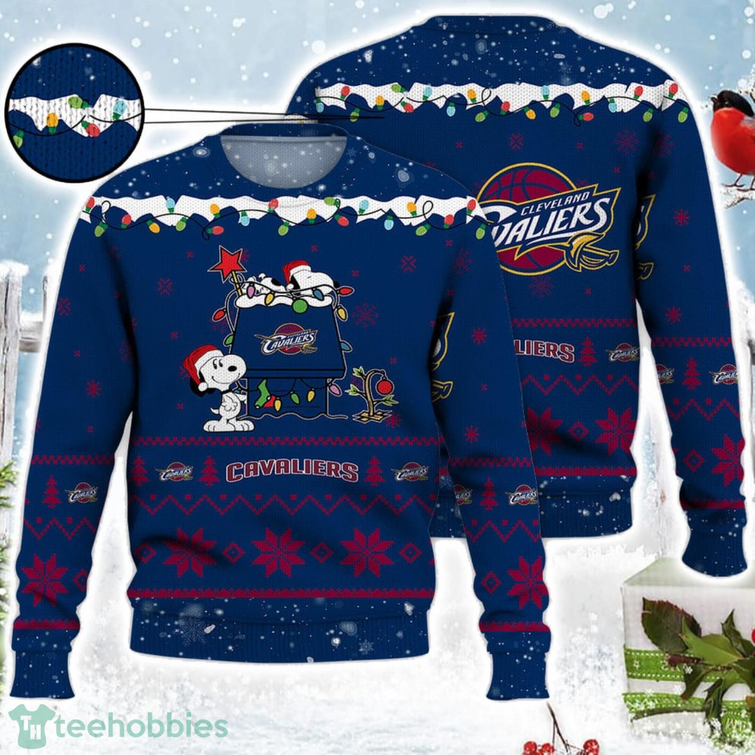 Cleveland Cavaliers Snoopy Christmas Light Woodstock Snoopy Ugly Christmas Sweater Product Photo 1