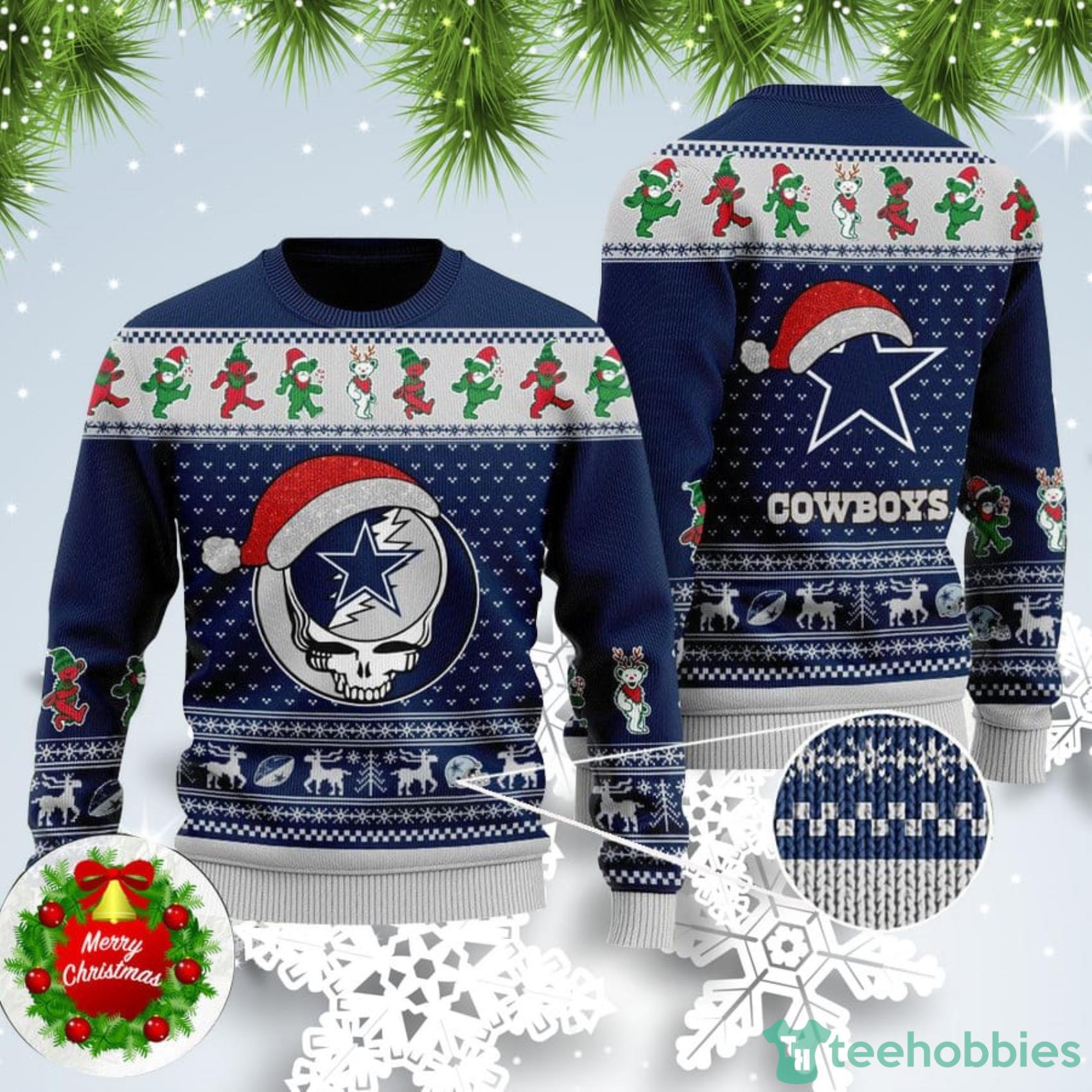 LIMITED DESIGN Dallas Cowboys Grateful Dead Santa Hat Ugly Christmas Sweater