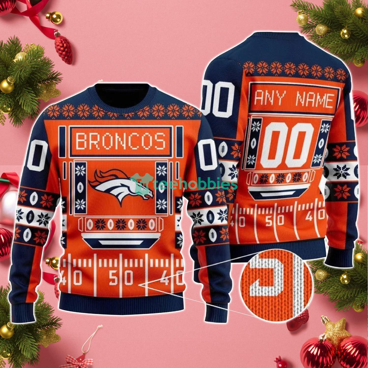 Custom Name And Number Broncos NFL Ugly Christmas Sweater