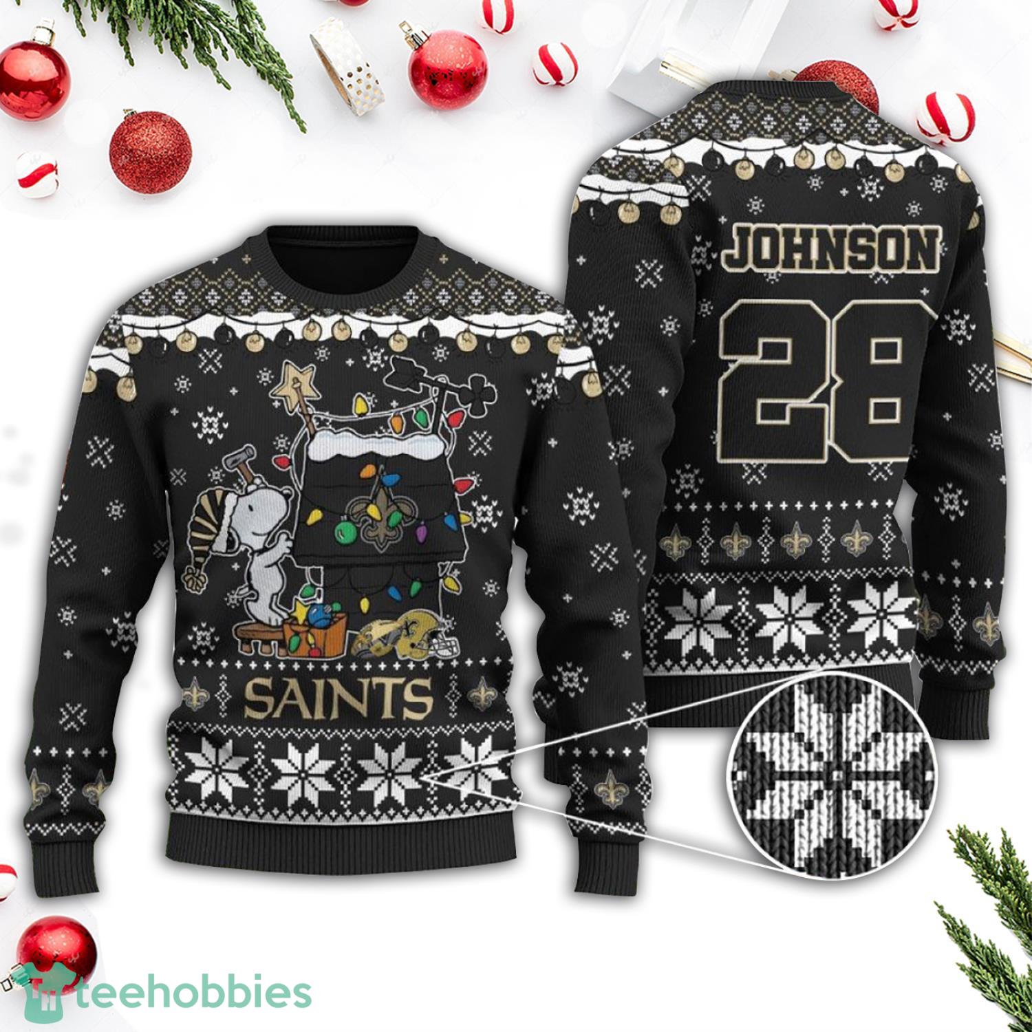 Saint Nfl Custom Name Number Ugly Christmas Sweater - Shibtee Clothing