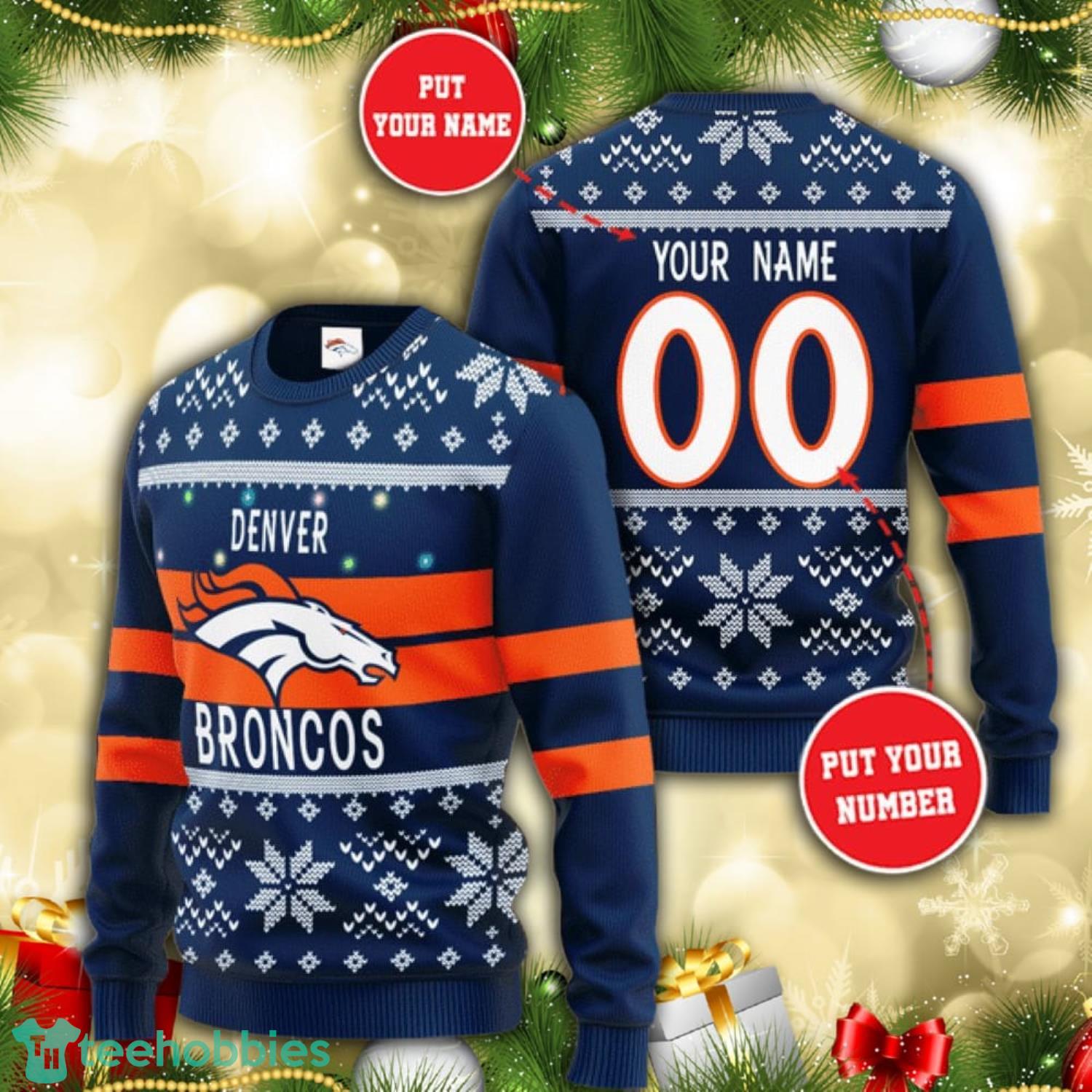 Broncos Nfl Custom Name Number Ugly Christmas Sweater - Shibtee Clothing